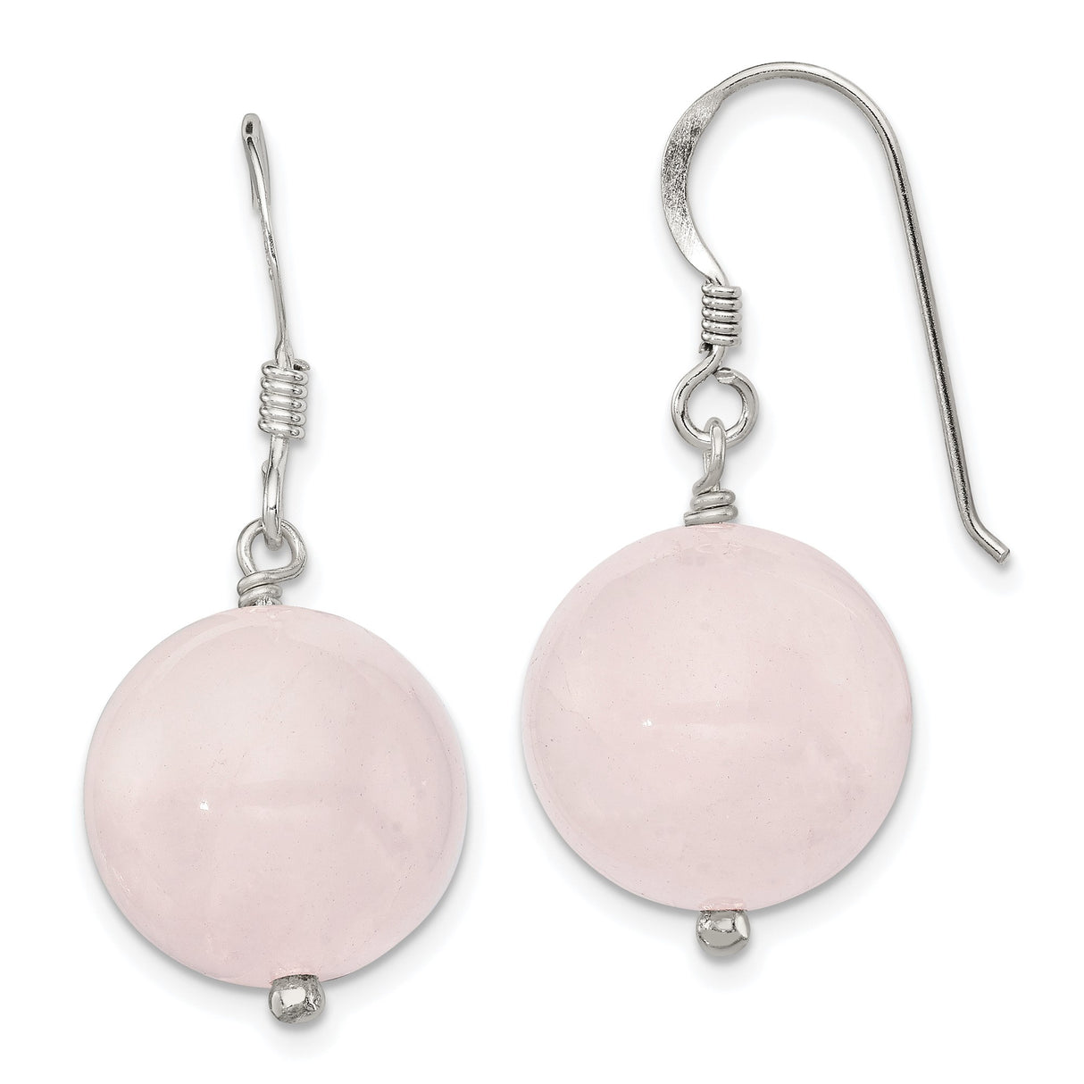 Sterling Silver Dangle Earrings with Rose Quartz, Minimalist Boho Crystal Design for Women
