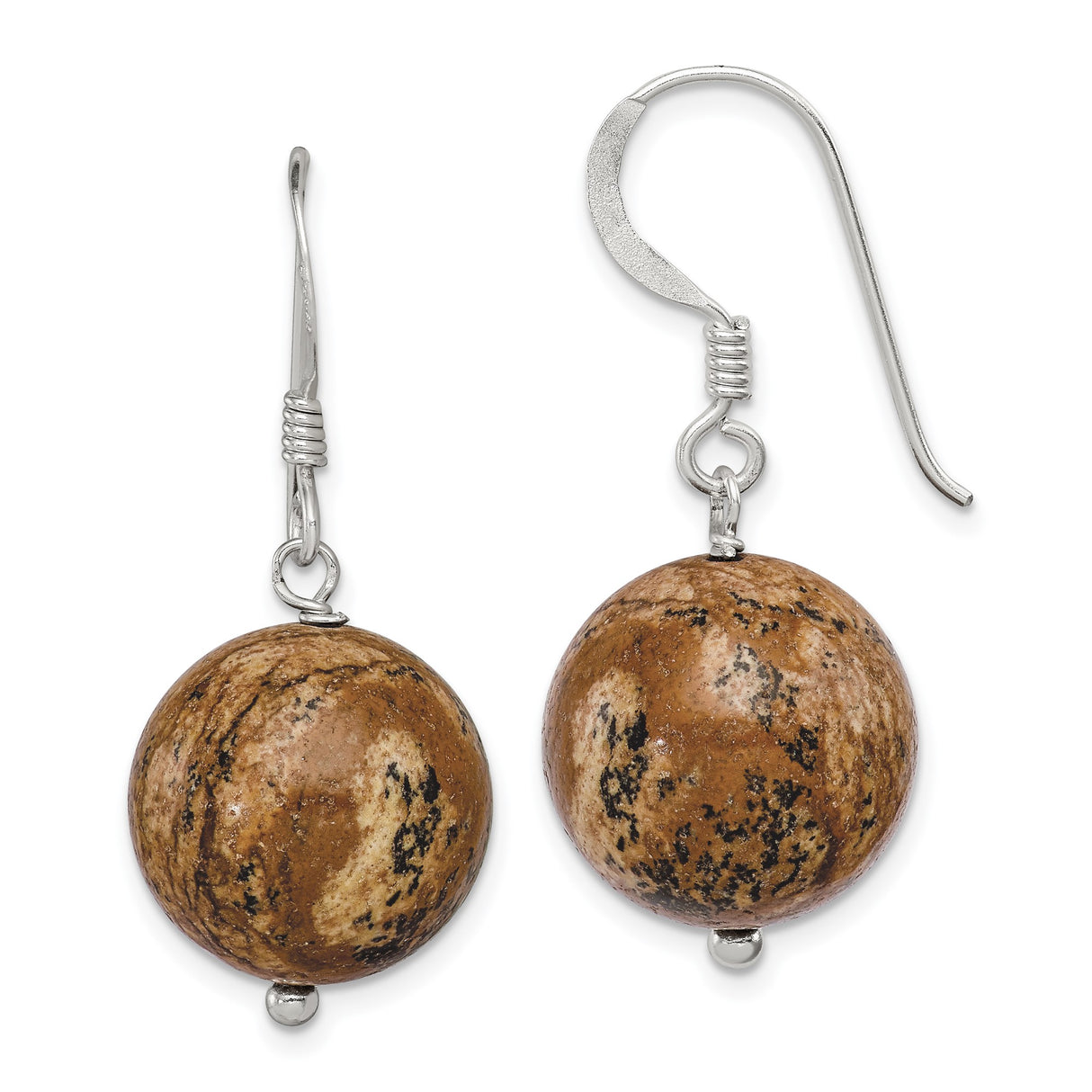 Sterling Silver Dangle Earrings with Jasper Beads, Rustic Boho Natural Gemstone Style for Women