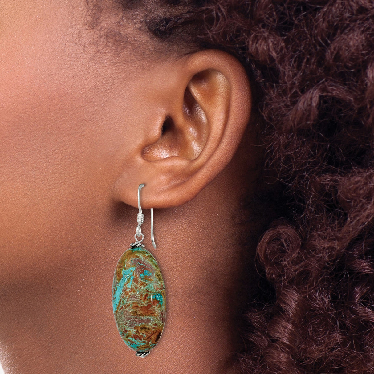 Sterling Silver Dangle Earrings with Jasper Beads, Boho Rustic Style for Women