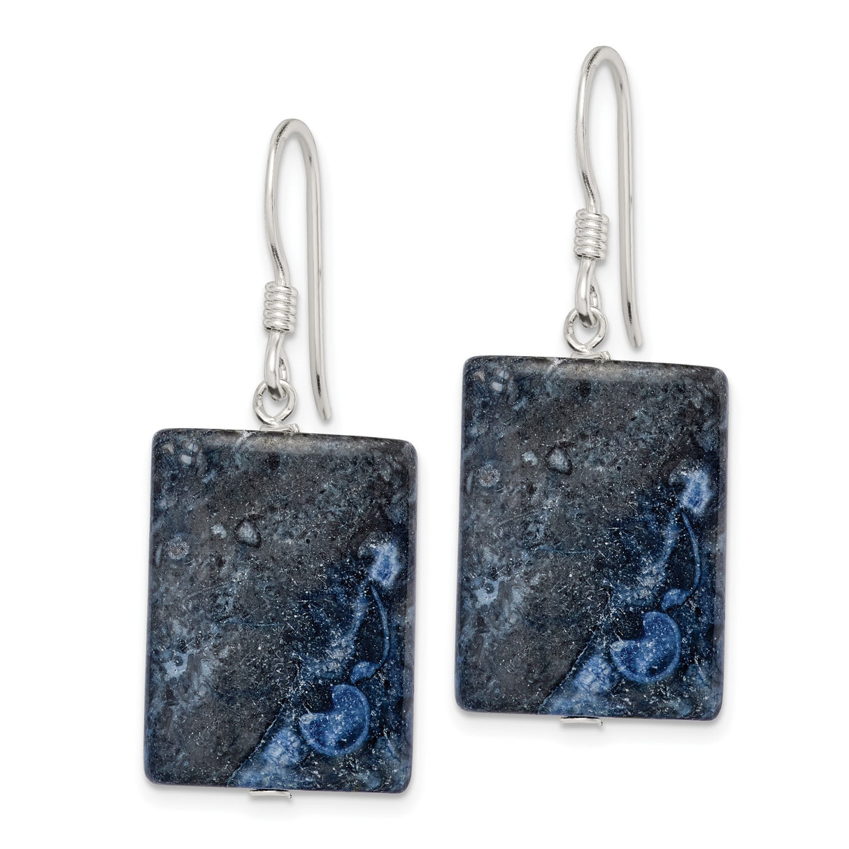 Sterling Silver Dangle Earrings with Sodalite, Rectangular Boho Drop Design for Women
