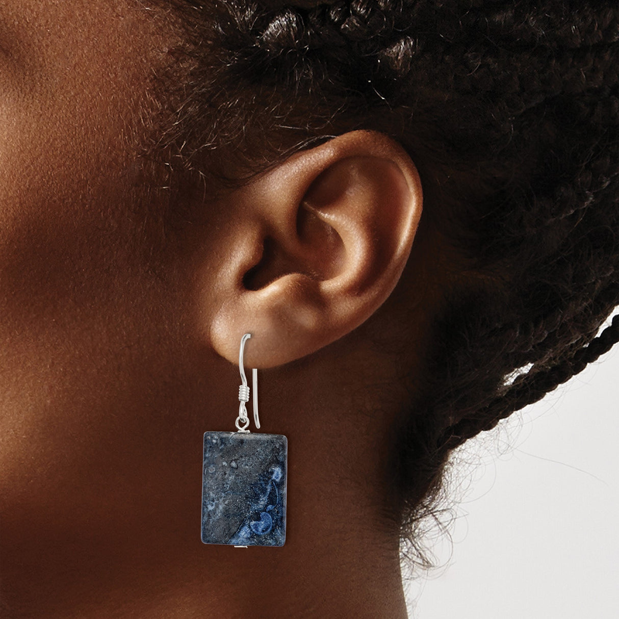 Sterling Silver Dangle Earrings with Sodalite, Rectangular Boho Drop Design for Women