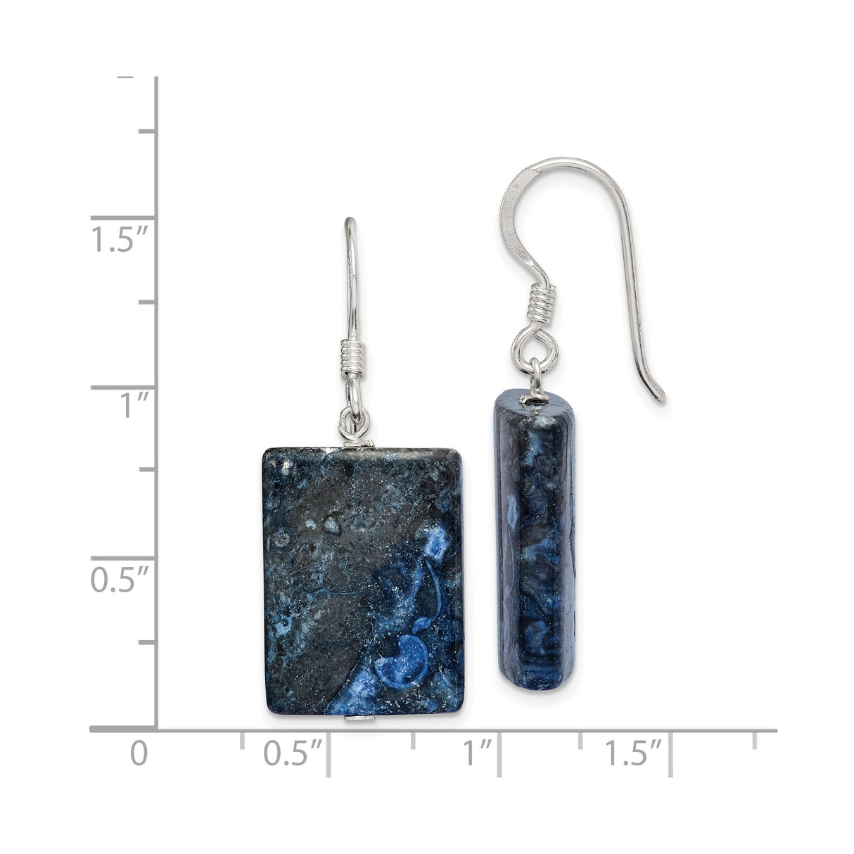 Sterling Silver Dangle Earrings with Sodalite, Rectangular Boho Drop Design for Women