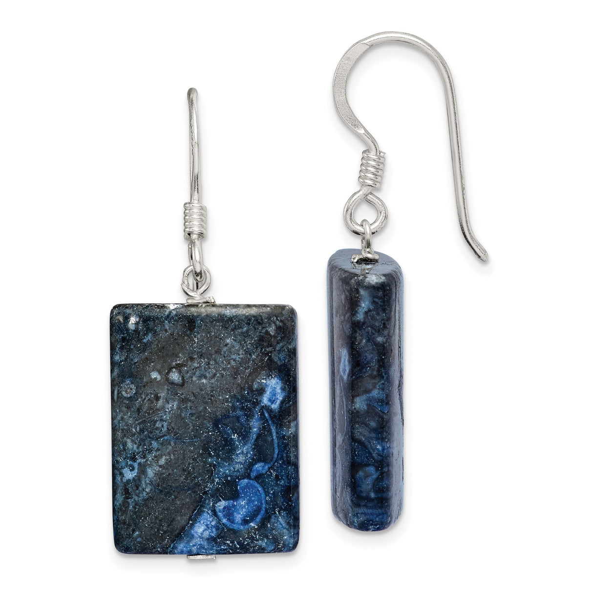 Sterling Silver Dangle Earrings with Sodalite, Rectangular Boho Drop Design for Women