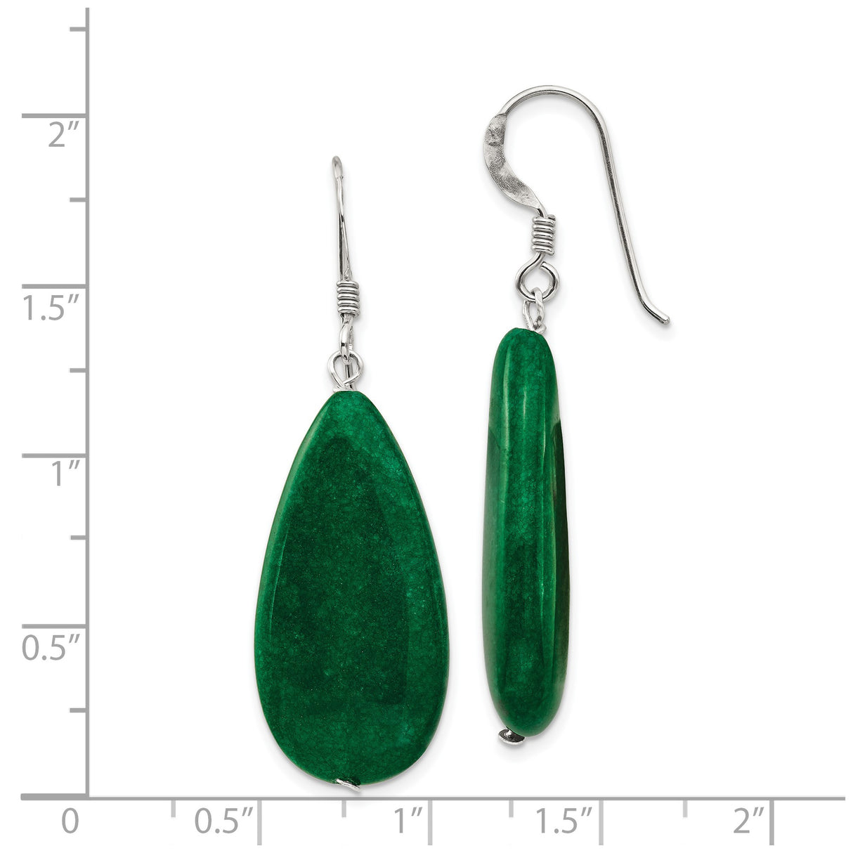 Sterling Silver Drop Earrings with Green Jade, Elongated Teardrop, Minimalist Boho Style