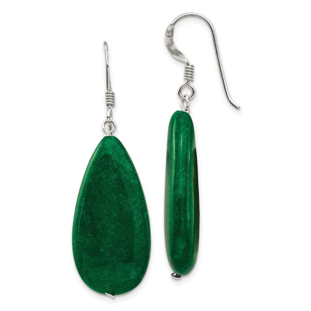 Sterling Silver Drop Earrings with Green Jade, Elongated Teardrop, Minimalist Boho Style