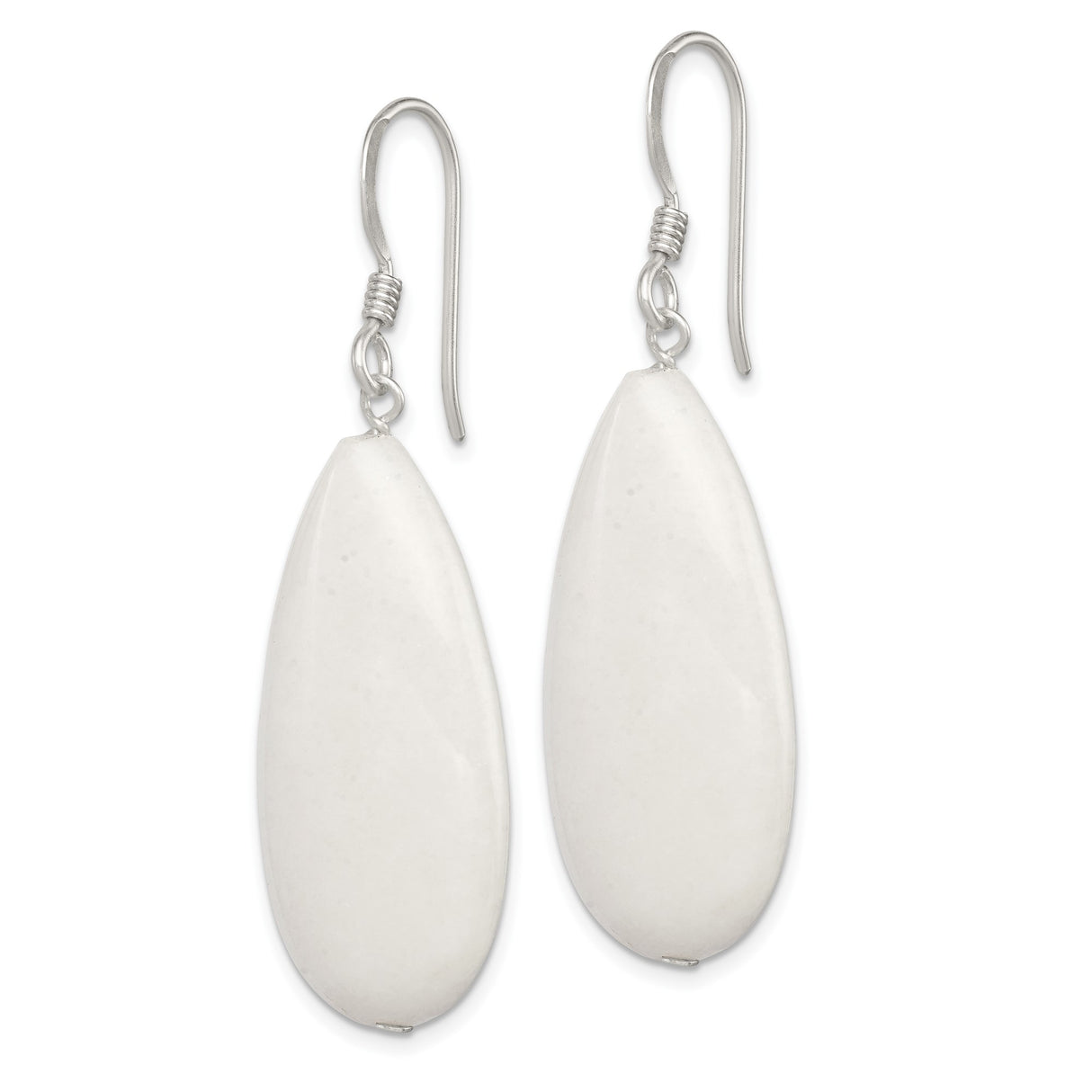 Sterling Silver Teardrop Dangle Earrings with White Jade, Minimalist Lightweight Design for Women