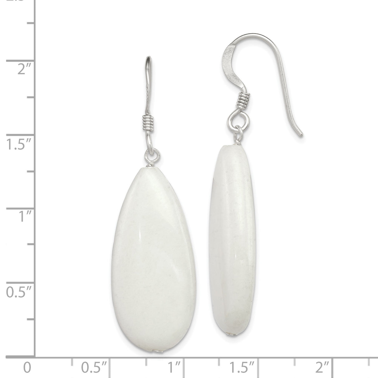 Sterling Silver Teardrop Dangle Earrings with White Jade, Minimalist Lightweight Design for Women