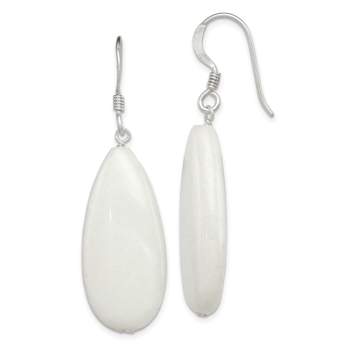 Sterling Silver Teardrop Dangle Earrings with White Jade, Minimalist Lightweight Design for Women