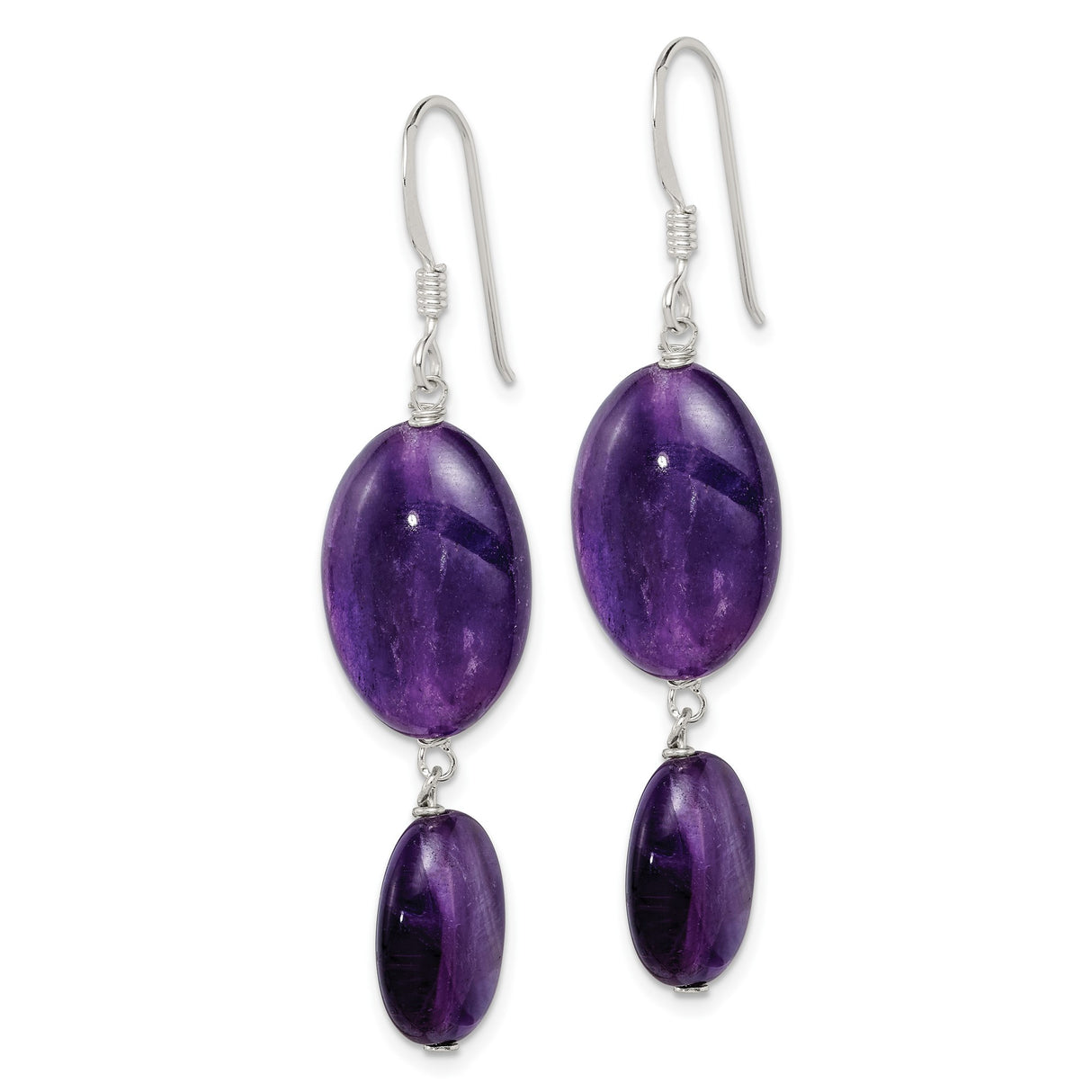 Sterling Silver Drop Earrings with Amethyst and Jade Stones, Spiritual Statement Design for Women