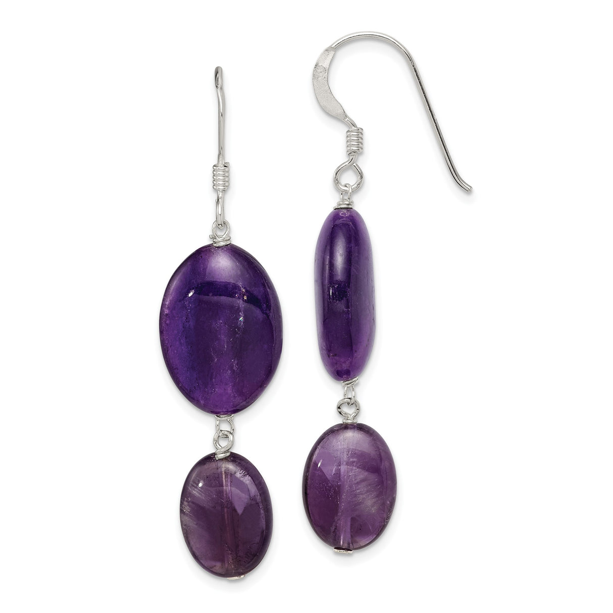Sterling Silver Drop Earrings with Amethyst and Jade Stones, Spiritual Statement Design for Women