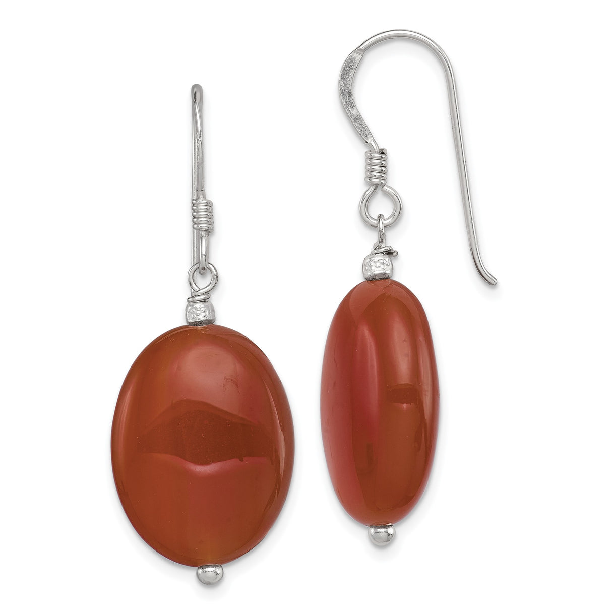 Sterling Silver Dangle Earrings with Red Carnelian, Boho Drop Style for Women