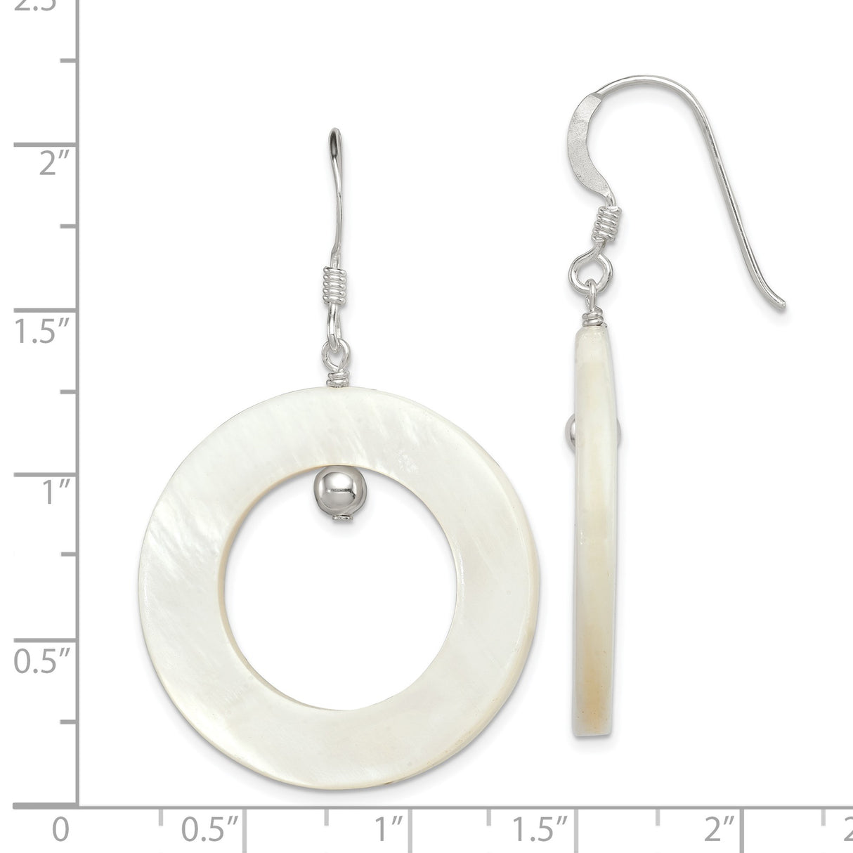 Sterling Silver Dangle Earrings with White Mother of Pearl Inlay and Open Hoop Design
