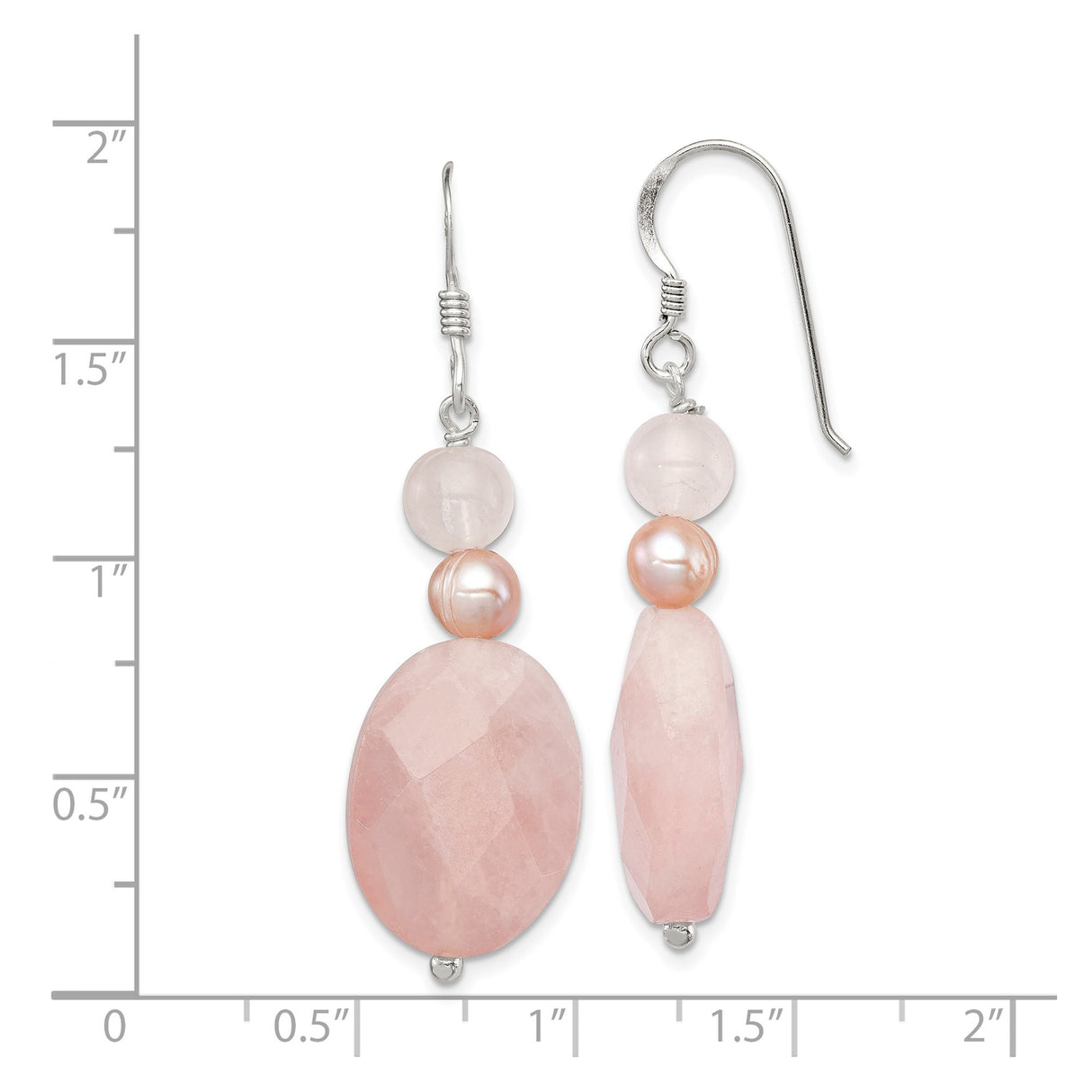 Sterling Silver Dangle Earrings with Rose Quartz and Pink Freshwater Pearls