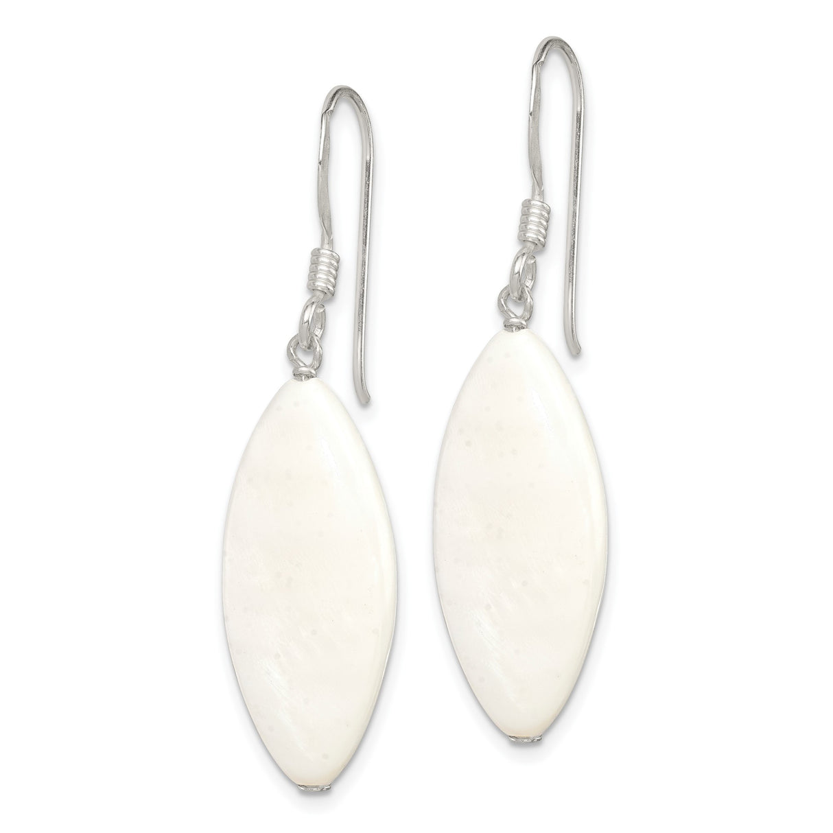 Sterling Silver Dangle Earrings with Marquise Mother of Pearl Drops, Minimalist Boho Style