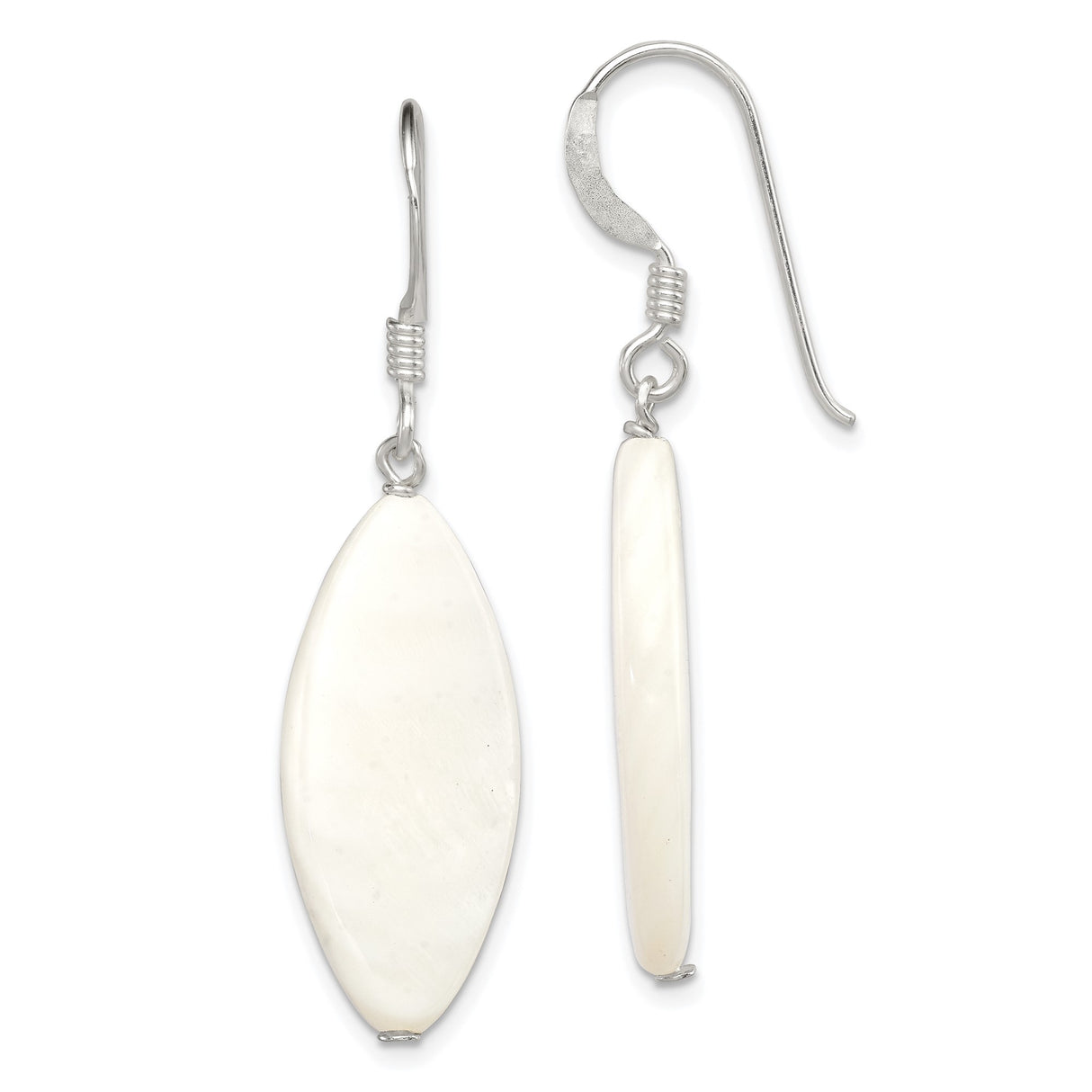 Sterling Silver Dangle Earrings with Marquise Mother of Pearl Drops, Minimalist Boho Style