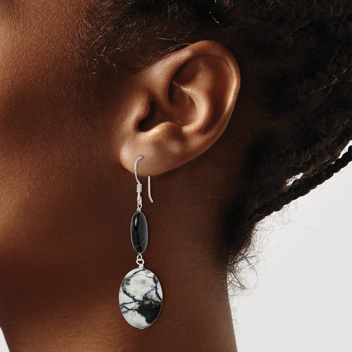 Sterling Silver Dangle Earrings with Sardonyx and Jasper, Boho Artisan Style for Women