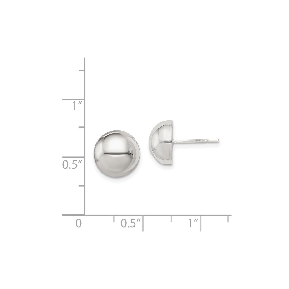 Sterling Silver Dome Stud Earrings, 10mm Polished Ball Shape, Minimalist Round Design for Women