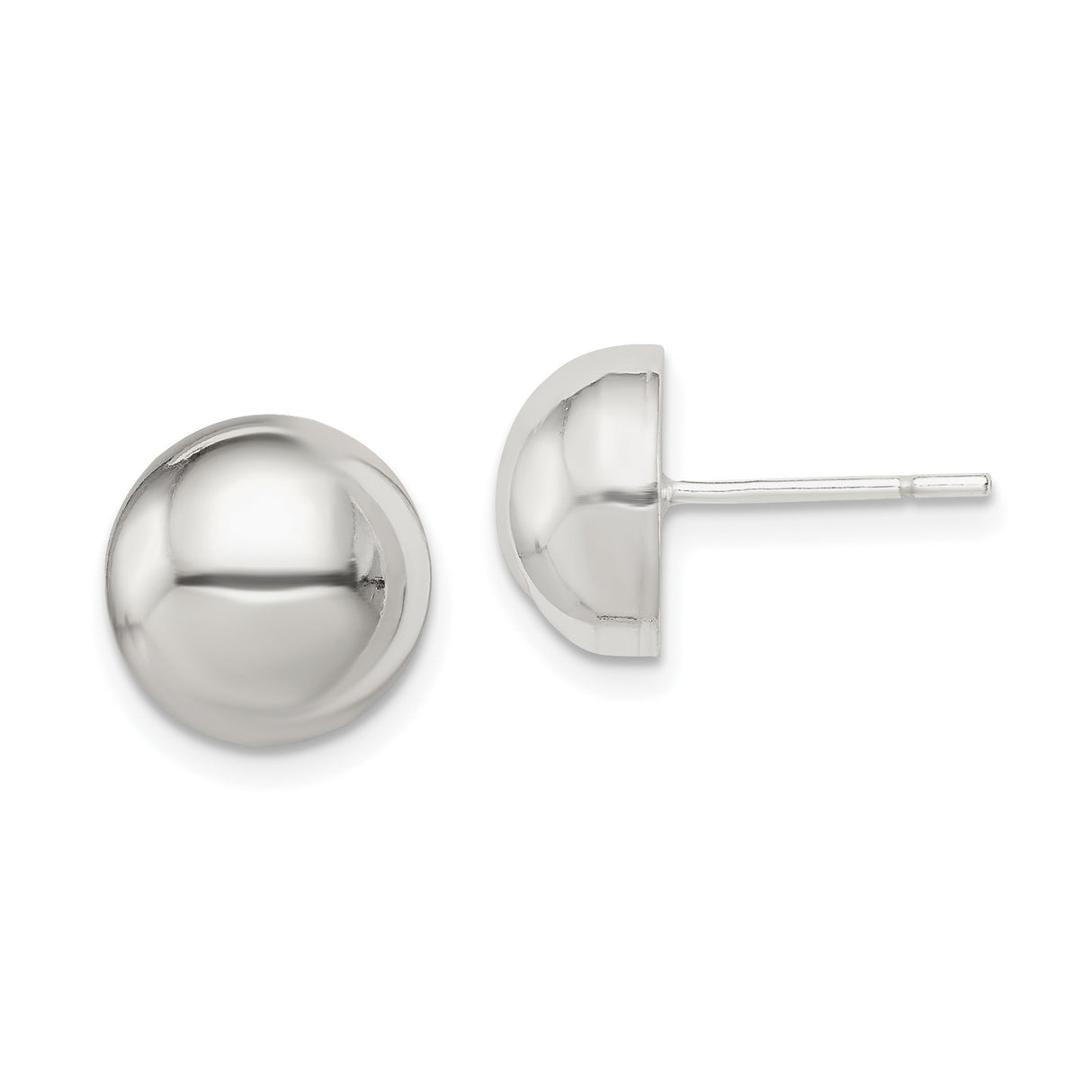 Sterling Silver Dome Stud Earrings, 10mm Polished Ball Shape, Minimalist Round Design for Women