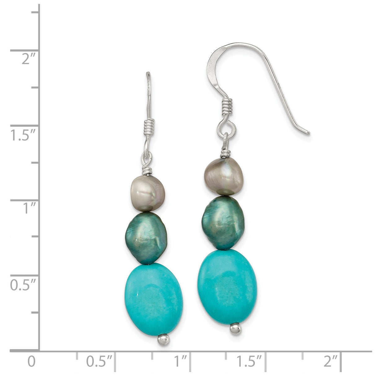 Sterling Silver Dangle Earrings with Freshwater Pearls and Turquoise, Boho Coastal Style