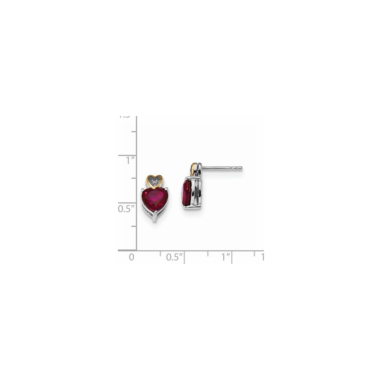 Sterling Silver Heart Shaped Stud Earrings with Red Topaz and Diamond Accents