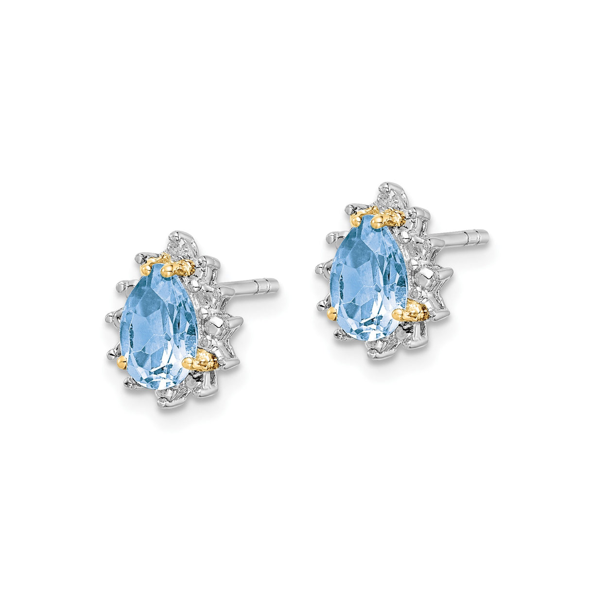 Sterling Silver Teardrop Stud Earrings with Sky Blue Topaz and Diamond Halo
