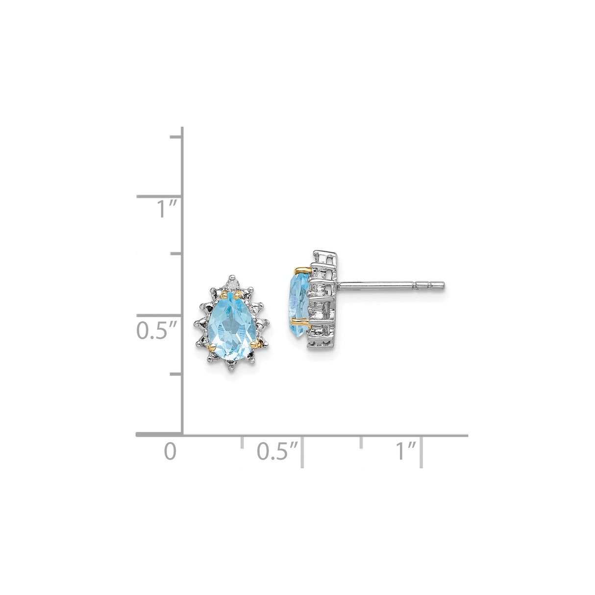 Sterling Silver Teardrop Stud Earrings with Sky Blue Topaz and Diamond Halo