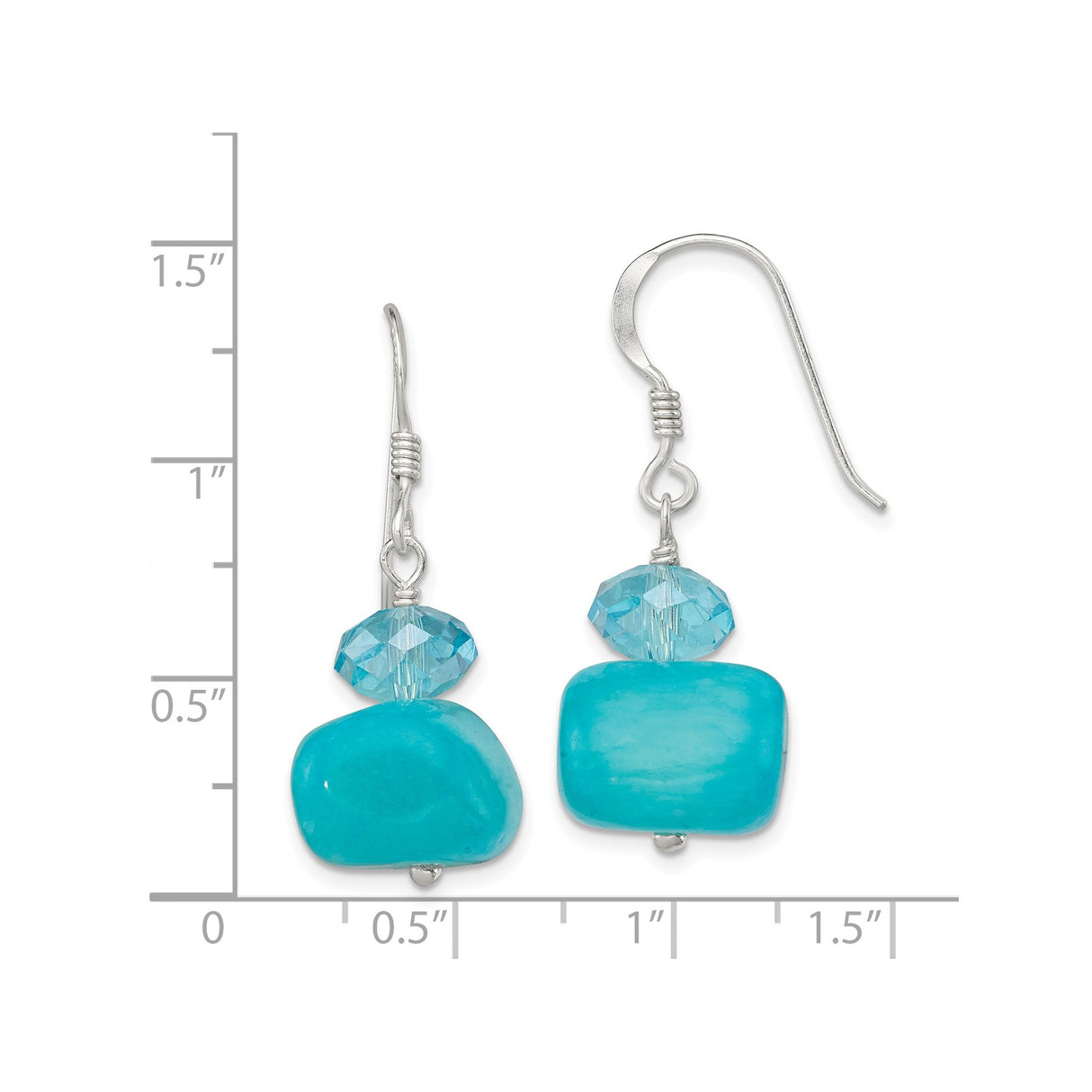 Sterling Silver Dangle Earrings with Light Blue Crystal and Jade, Boho Beach Style for Women