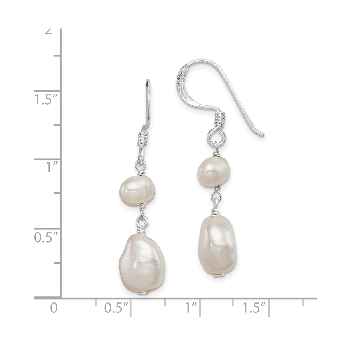 Sterling Silver Dangle Earrings with Natural White Freshwater Pearls, Baroque Drop Style