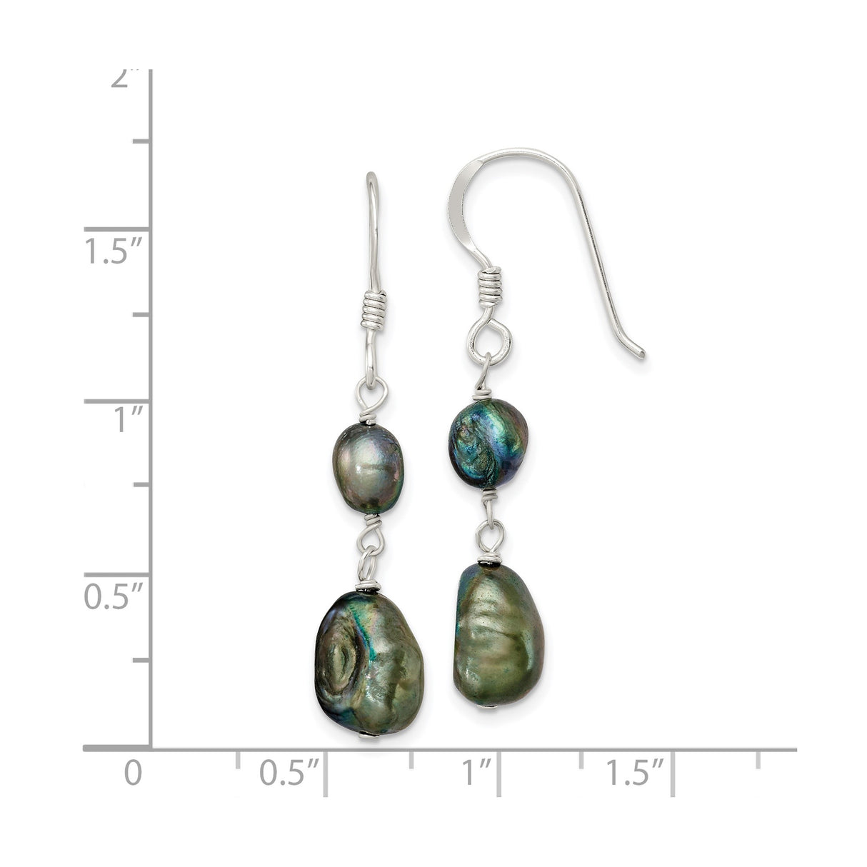 Sterling Silver Dangle Earrings with Iridescent Black Baroque Freshwater Pearls, Boho Chic Style