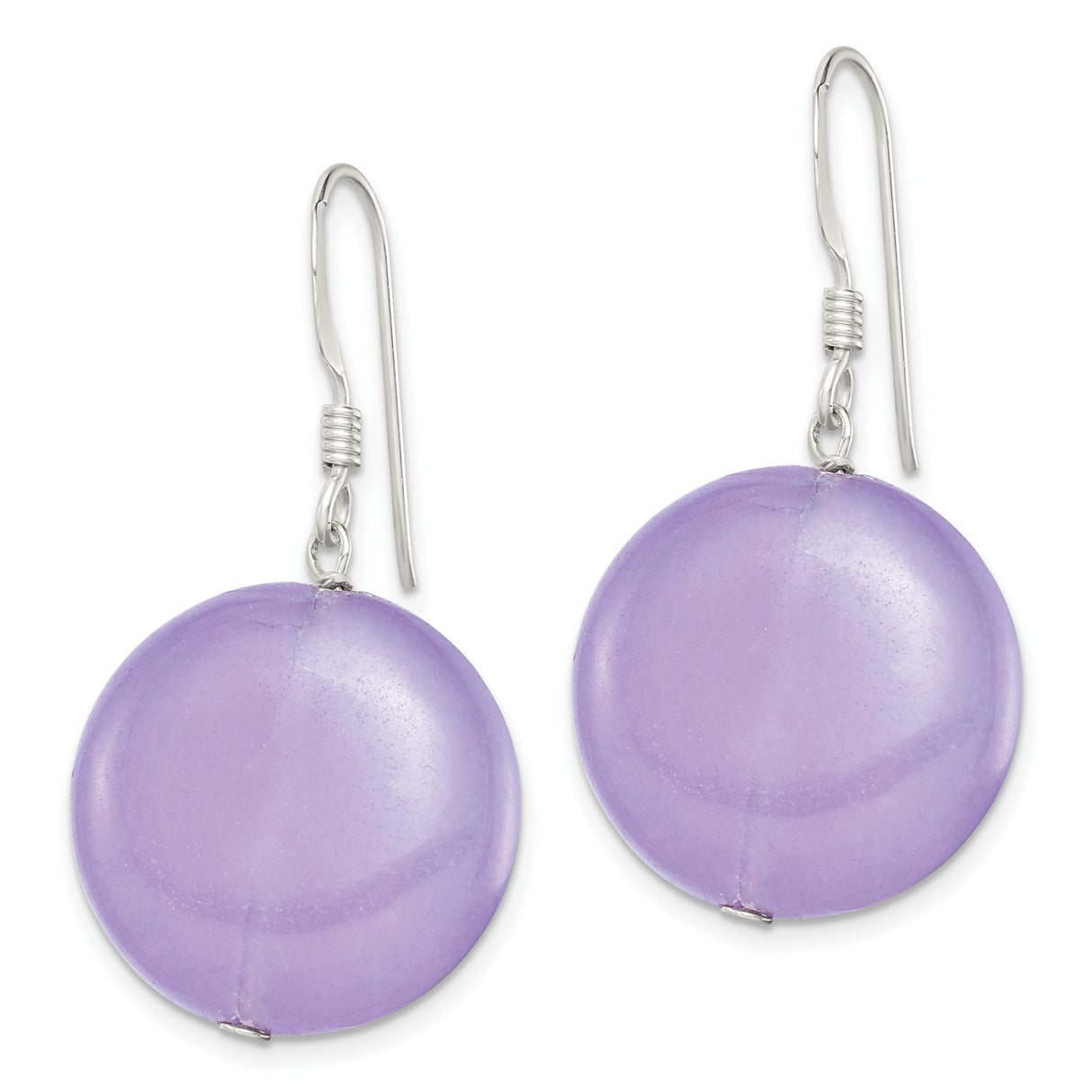 Sterling Silver Dangle Earrings with Round Lavender Jade Beads, Calming Gemstone Design for Women