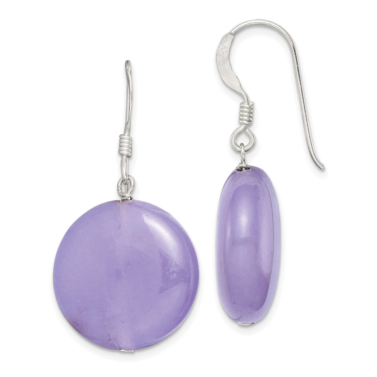 Sterling Silver Dangle Earrings with Round Lavender Jade Beads, Calming Gemstone Design for Women