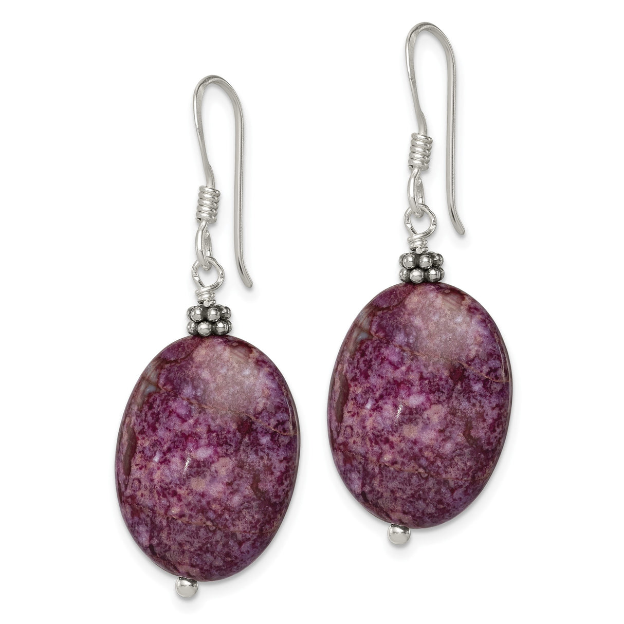 Sterling Silver Drop Earrings with Charoite, Floral Accents, Boho Chic Style for Women