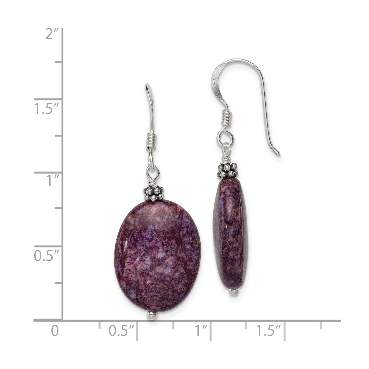 Sterling Silver Drop Earrings with Charoite, Floral Accents, Boho Chic Style for Women