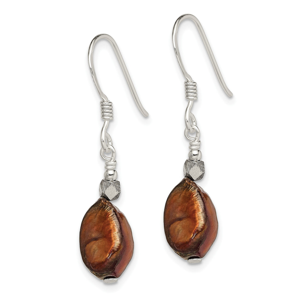 Sterling Silver Dangle Earrings with Irregular Brown Freshwater Pearls, Boho Artisan Style