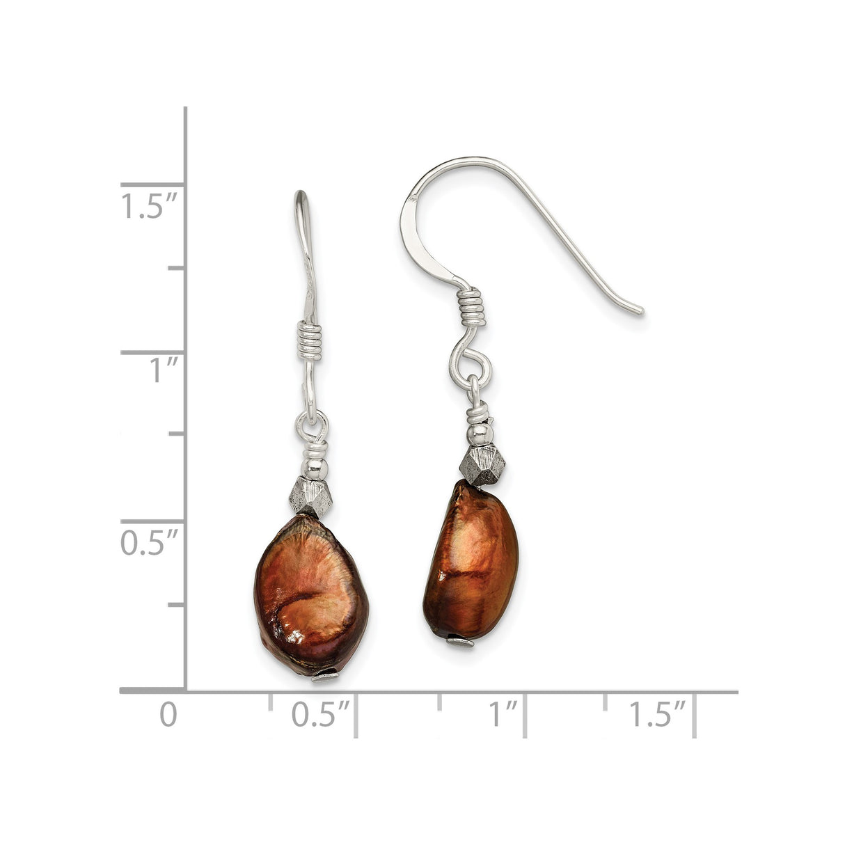 Sterling Silver Dangle Earrings with Irregular Brown Freshwater Pearls, Boho Artisan Style