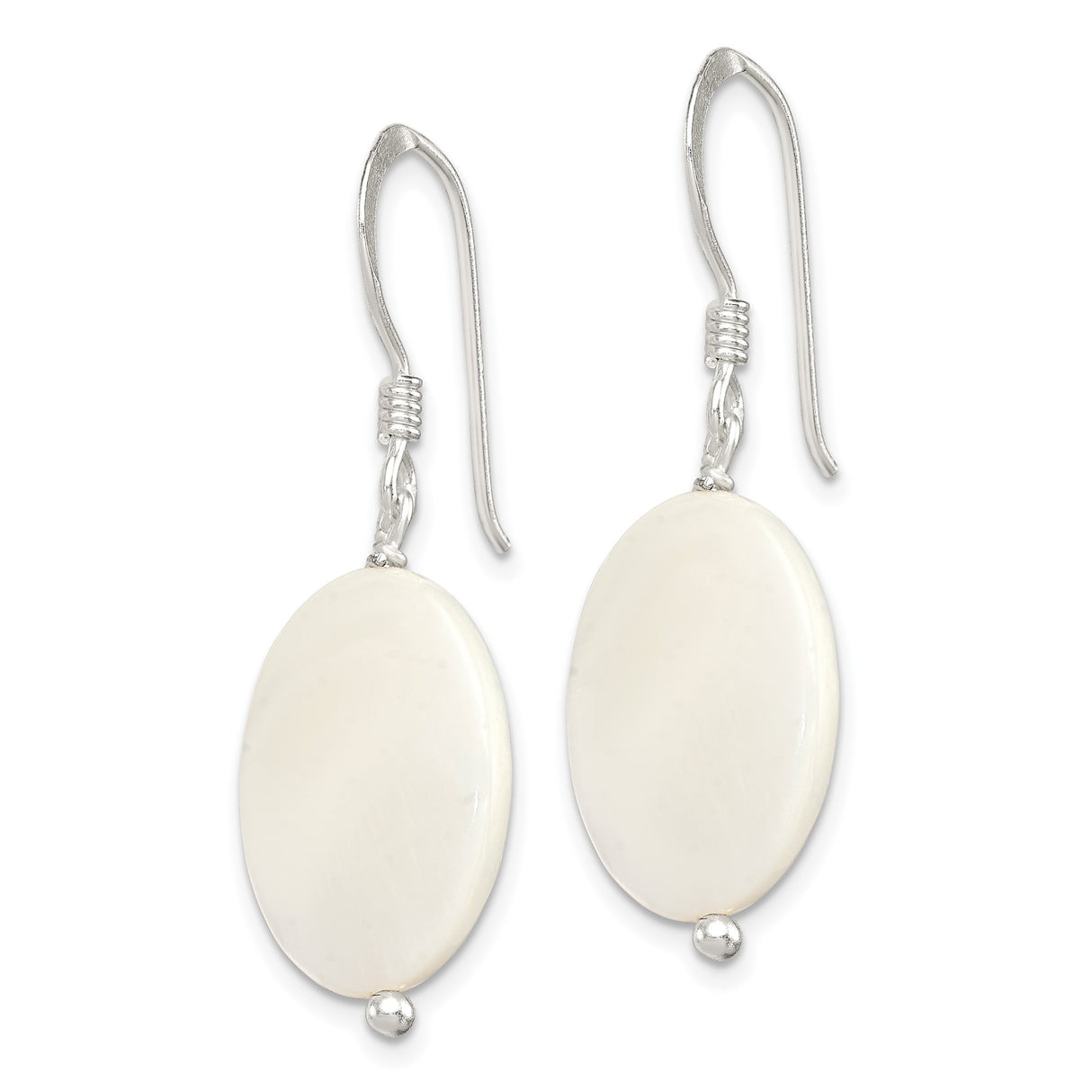 Sterling Silver Dangle Earrings with White Mother of Pearl Oval Drops, Boho Chic Style