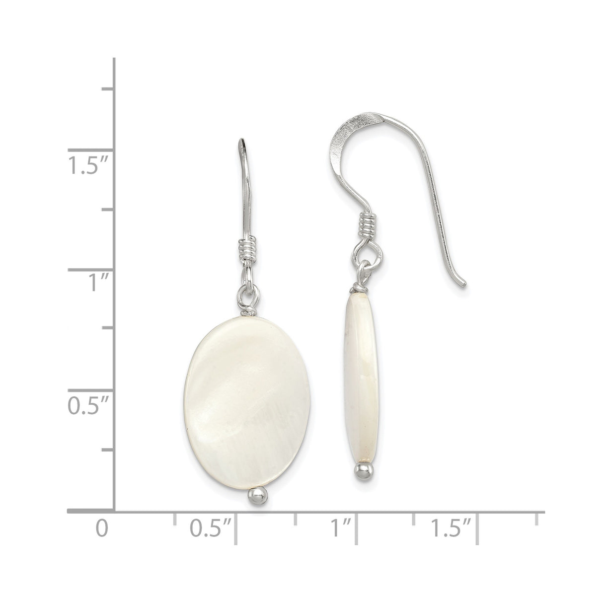 Sterling Silver Dangle Earrings with White Mother of Pearl Oval Drops, Boho Chic Style