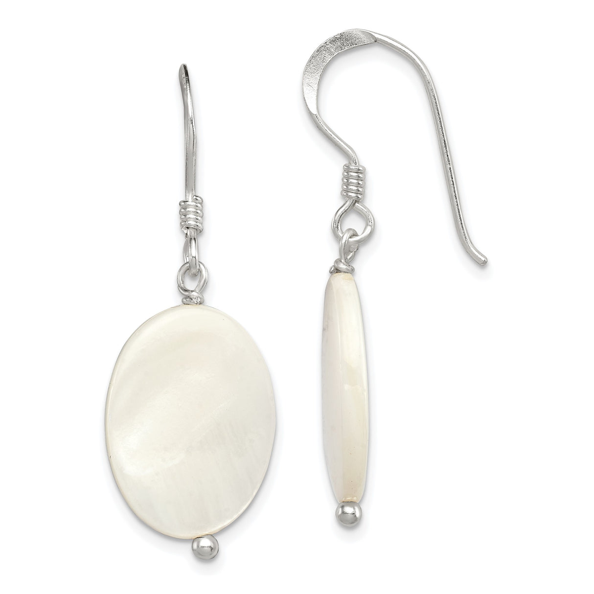 Sterling Silver Dangle Earrings with White Mother of Pearl Oval Drops, Boho Chic Style