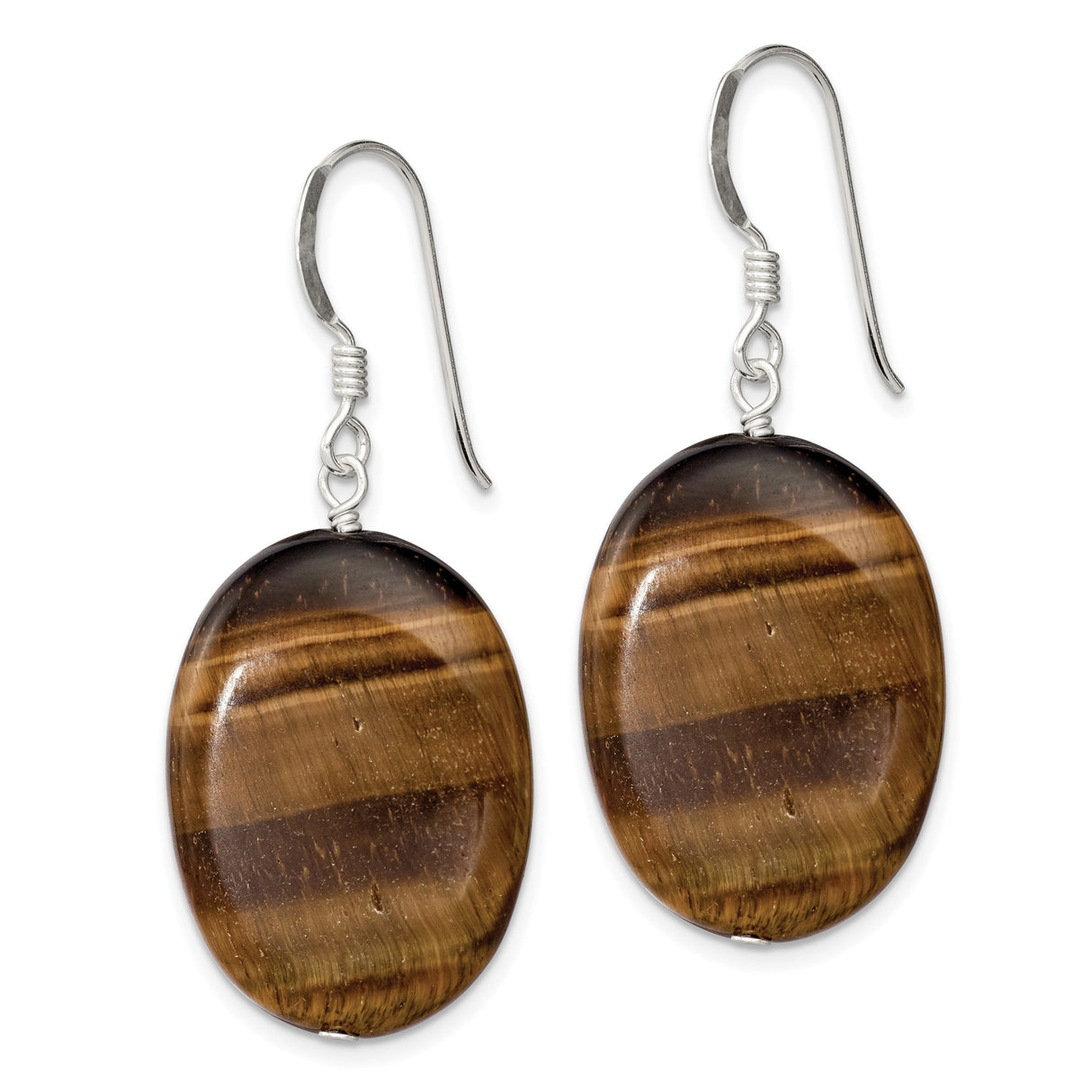 Sterling Silver Dangle Earrings with Tiger Eye Oval Gemstones, Boho Style for Women