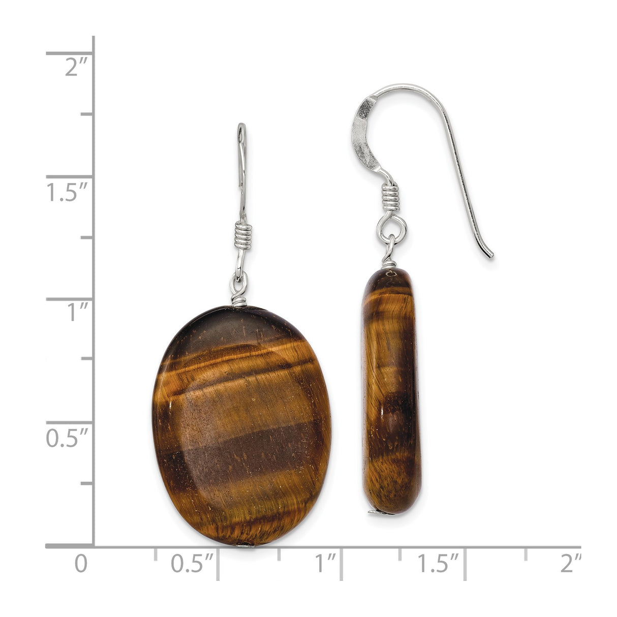 Sterling Silver Dangle Earrings with Tiger Eye Oval Gemstones, Boho Style for Women