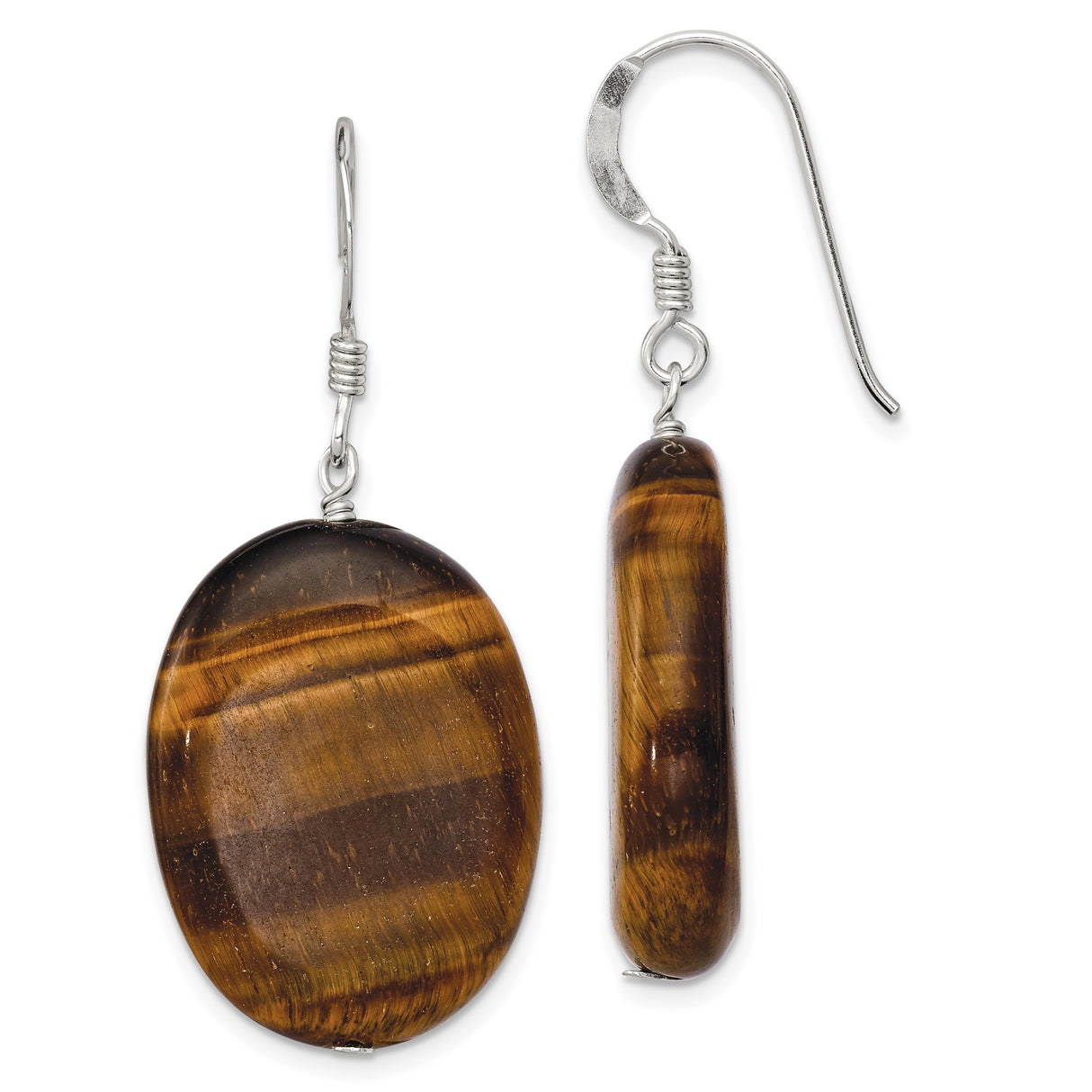 Sterling Silver Dangle Earrings with Tiger Eye Oval Gemstones, Boho Style for Women