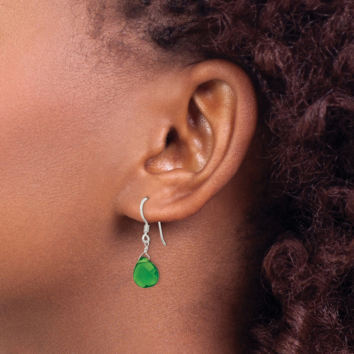 Sterling Silver Dangle Earrings with Faceted Green Teardrop Crystal, Lightweight Drop Design