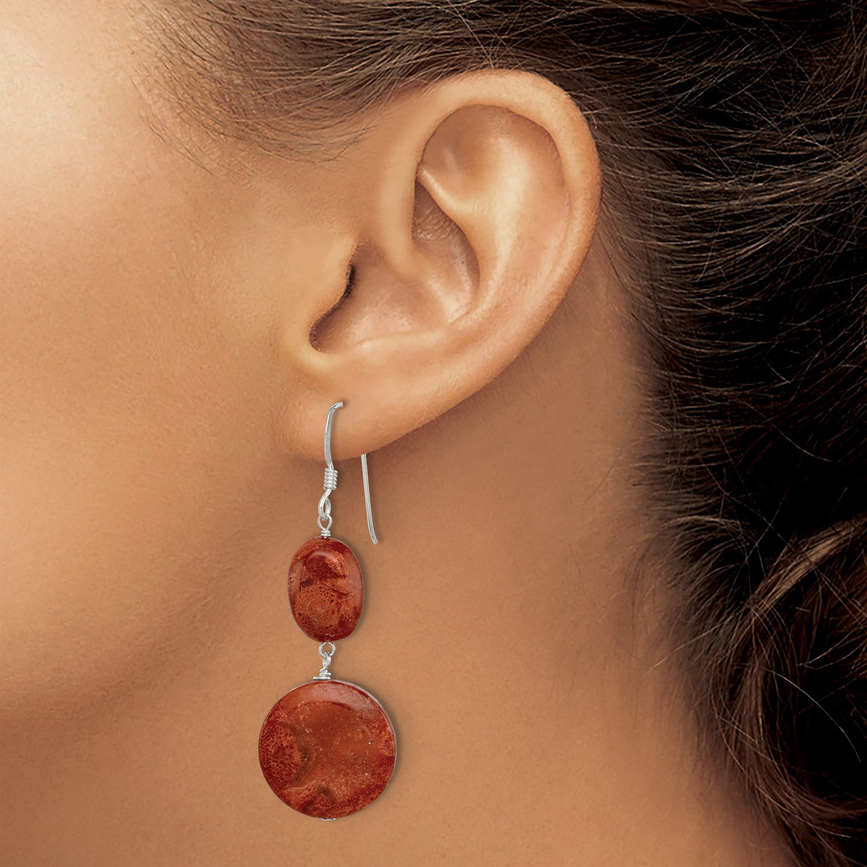 Sterling Silver Dangle Earrings with Red Sponge Coral Beads, Boho Handmade Drop Design
