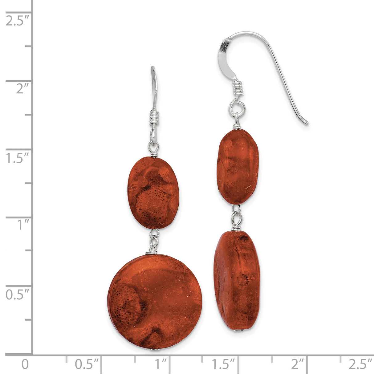 Sterling Silver Dangle Earrings with Red Sponge Coral Beads, Boho Handmade Drop Design