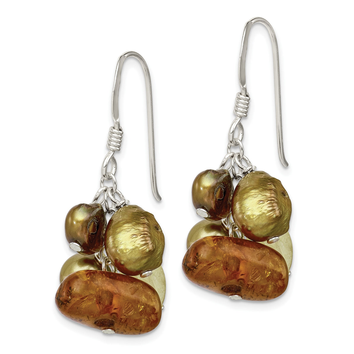 Sterling Silver Dangle Earrings with Freshwater Pearls and Citrine, Boho Artisan Style