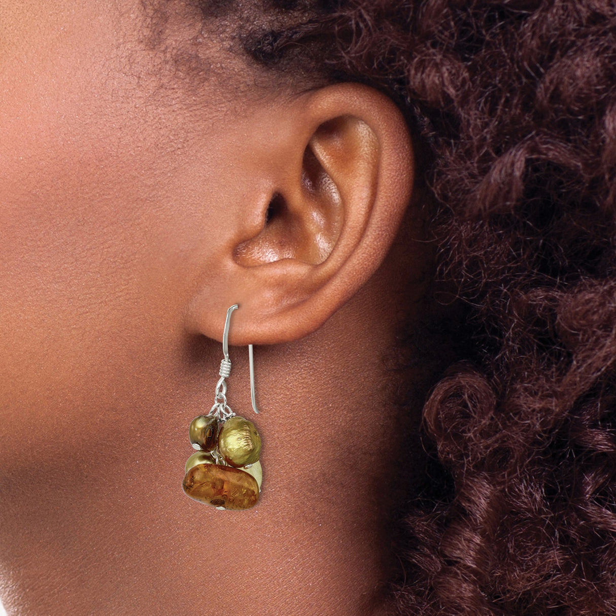 Sterling Silver Dangle Earrings with Freshwater Pearls and Citrine, Boho Artisan Style