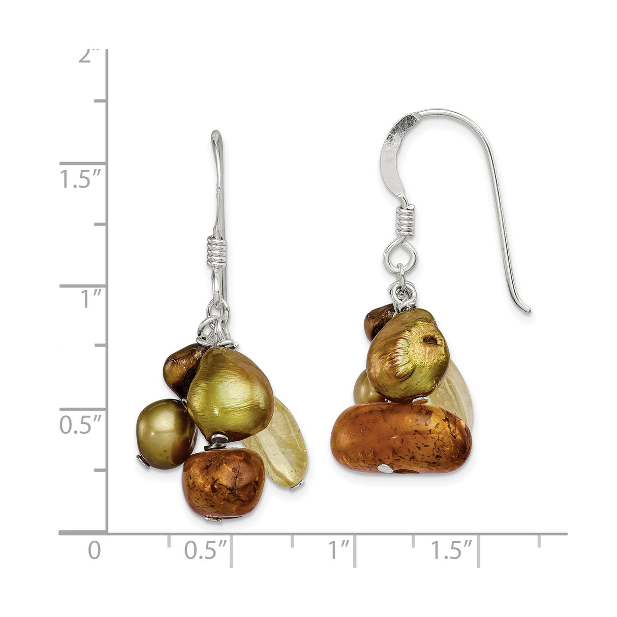 Sterling Silver Dangle Earrings with Freshwater Pearls and Citrine, Boho Artisan Style