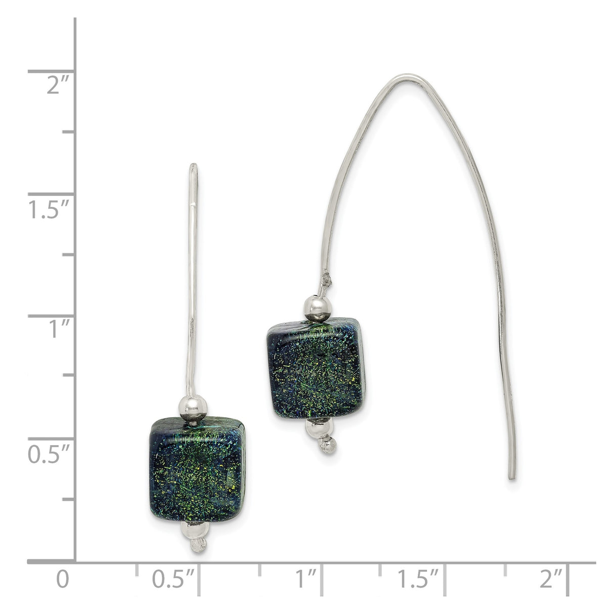 Sterling Silver Drop Earrings with Blue Green Dichroic Glass Beads, Handmade Artisan Style