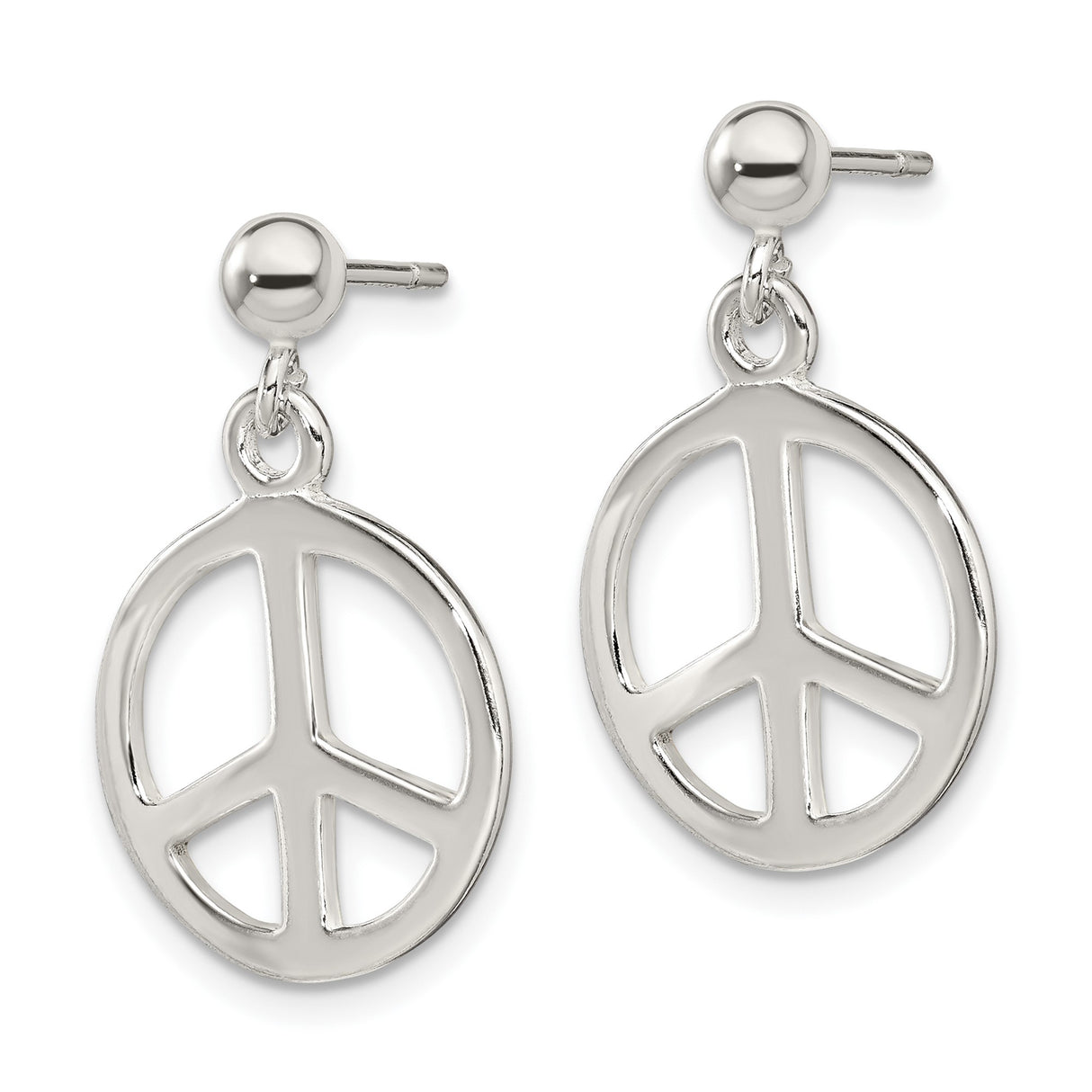 Sterling Silver Dangle Peace Sign Earrings, Retro Boho Style for Women and Unisex Wear