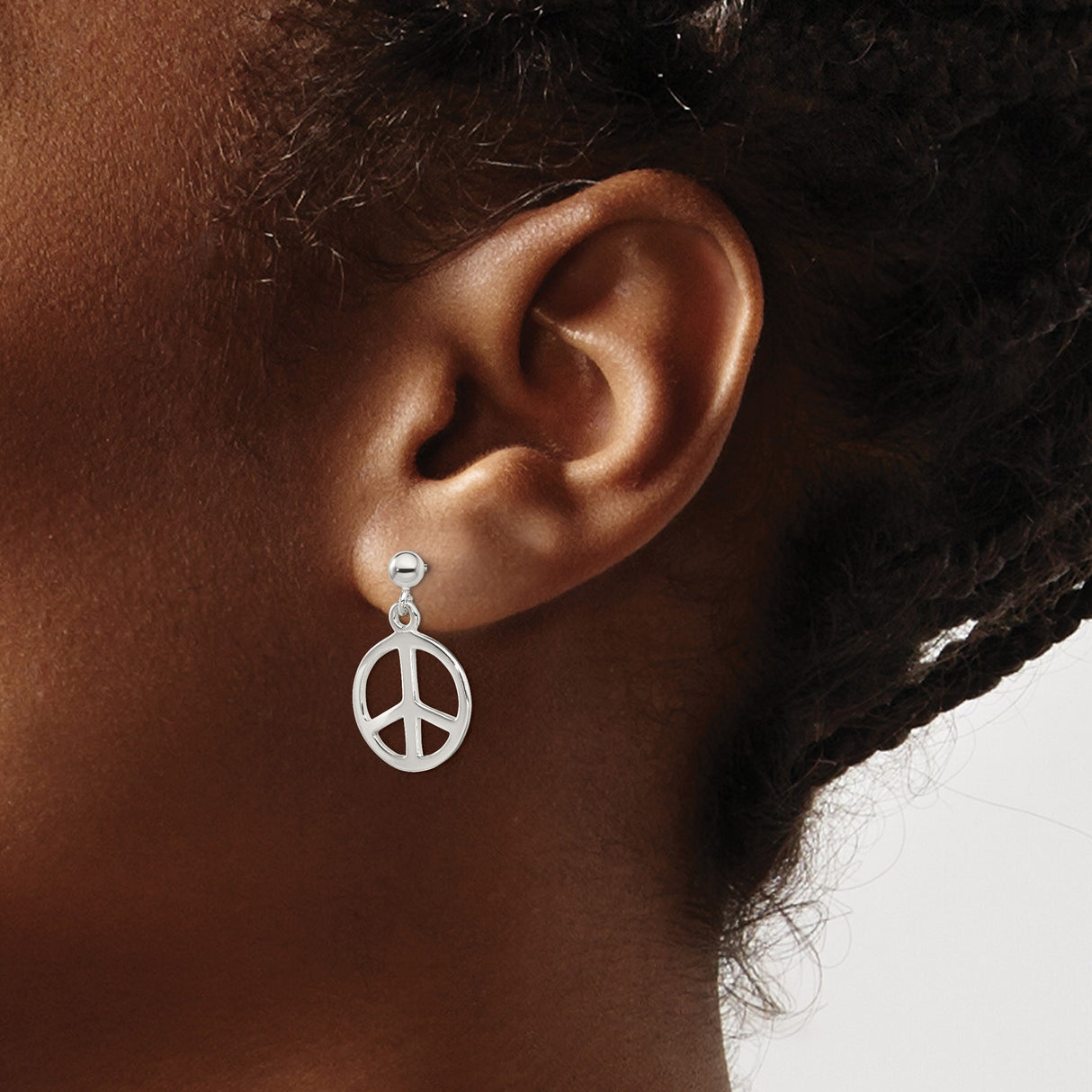 Sterling Silver Dangle Peace Sign Earrings, Retro Boho Style for Women and Unisex Wear